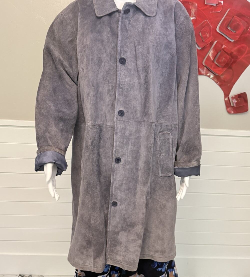 Vintage Centigrade Gray Blue Ombre Genuine Suede Leather Long Coat 1X 90s Duster